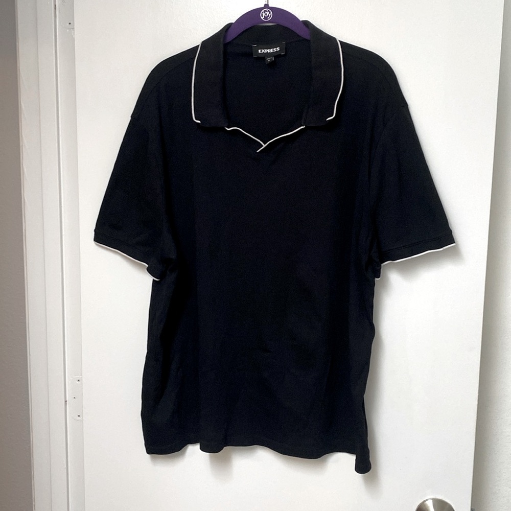 Express Men’s Black Polo with white detail trim size XL